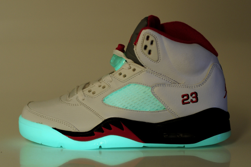 New Nike Air Jordan 5 Midnight Shoes White Red Black - Click Image to Close