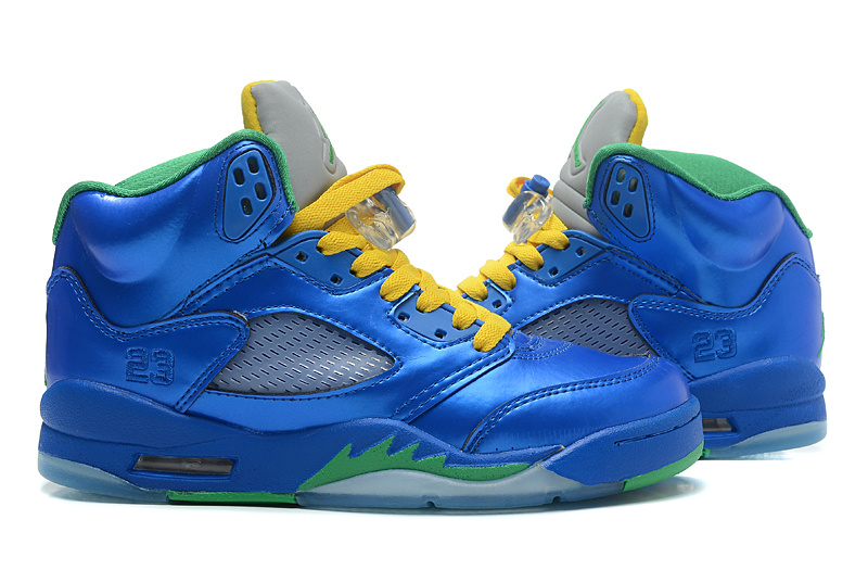 New Nike Air Jordan 5 PEs Blue Yellow Green Shoes