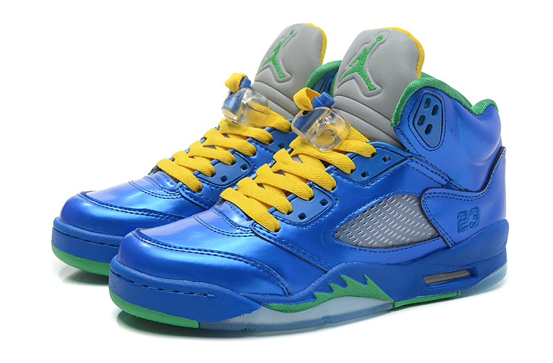 New Nike Air Jordan 5 PEs Blue Yellow Green Shoes - Click Image to Close