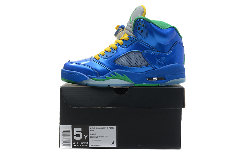 New Nike Air Jordan 5 PEs Blue Yellow Green Shoes