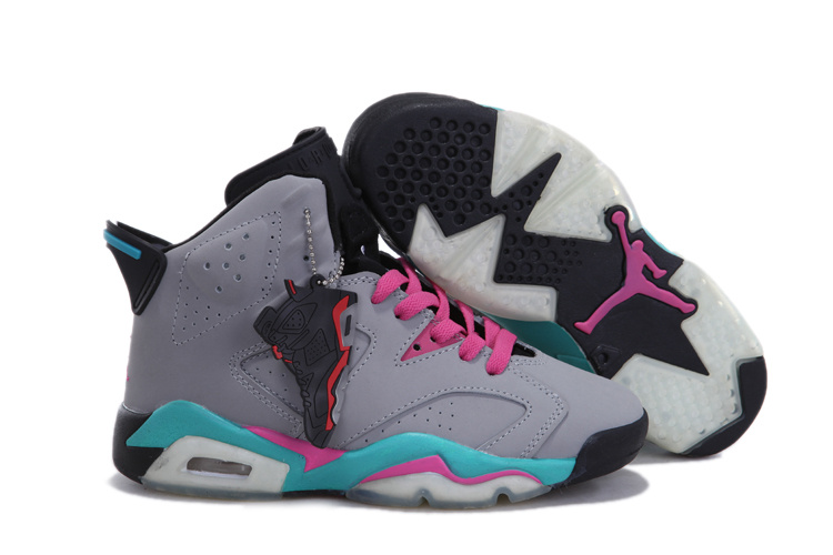 Nike Retro Jordan 6 Grey Pink Blue For Women - Click Image to Close