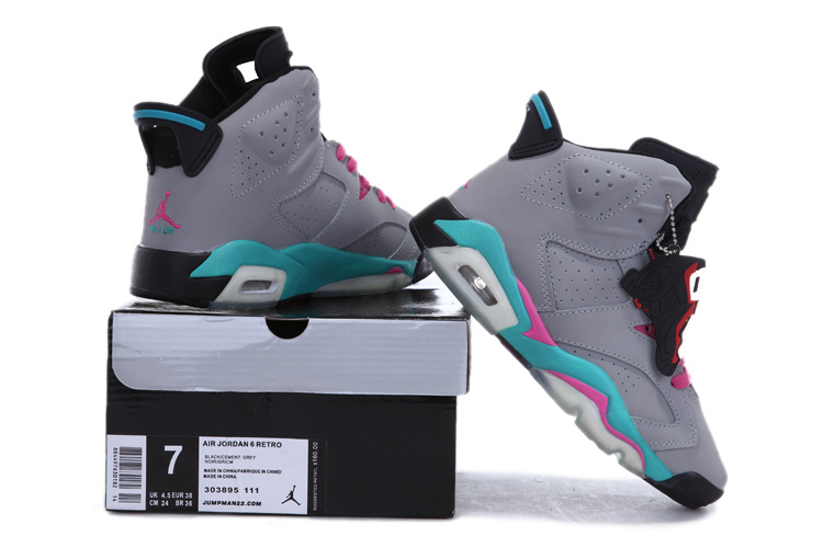 Nike Retro Jordan 6 Grey Pink Blue For Women - Click Image to Close