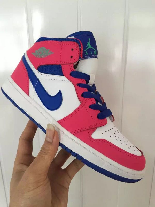 New Women's Nike Air Jordan 1 Pink Blue White Shoes - Click Image to Close