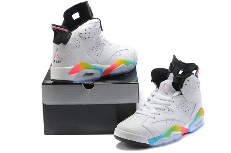 Nike Women Jordan 6 White Colorful Black Shoes - Click Image to Close