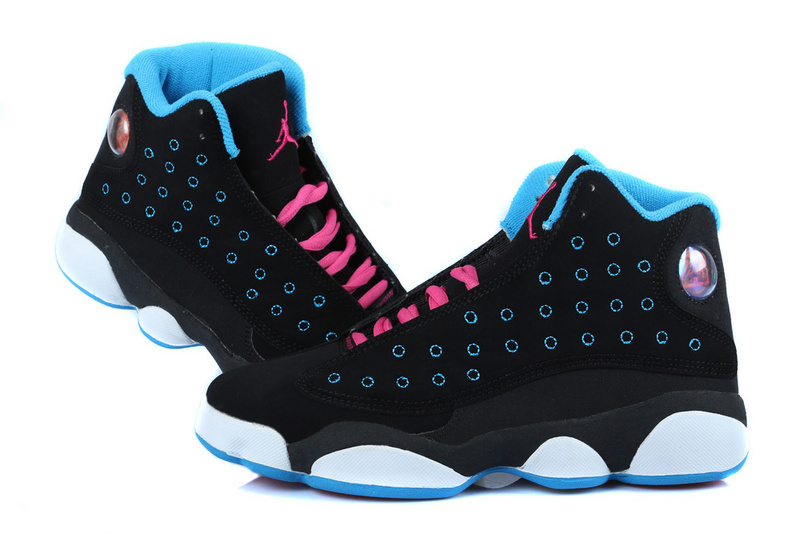 Women's Nike Jordan 13 GS Shoes Black Blue Pink White