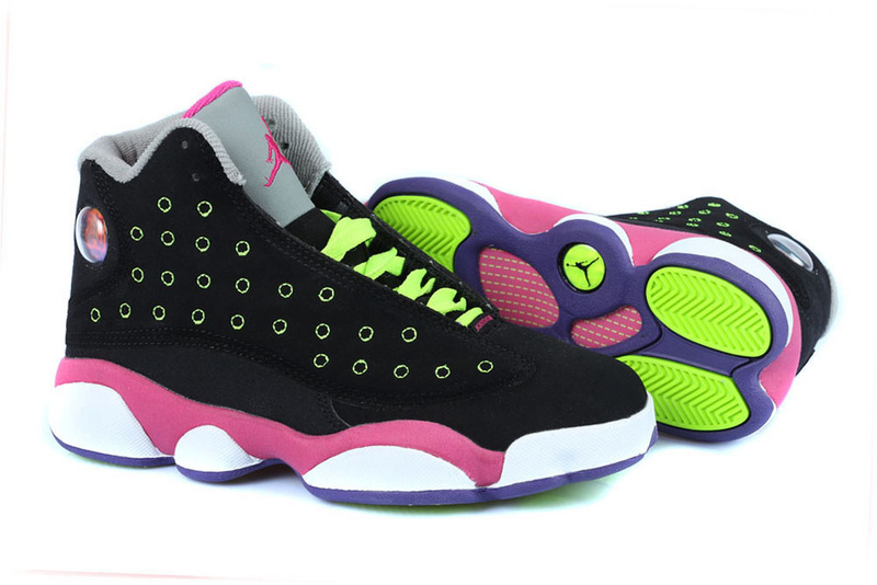 Women's Nike Jordan 13 GS Shoes Black Pink White - Click Image to Close