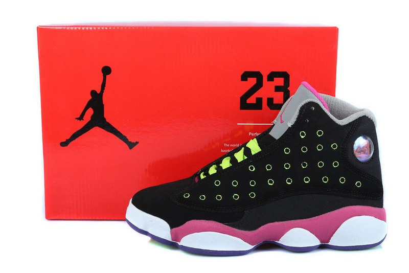 Women's Nike Jordan 13 GS Shoes Black Pink White - Click Image to Close