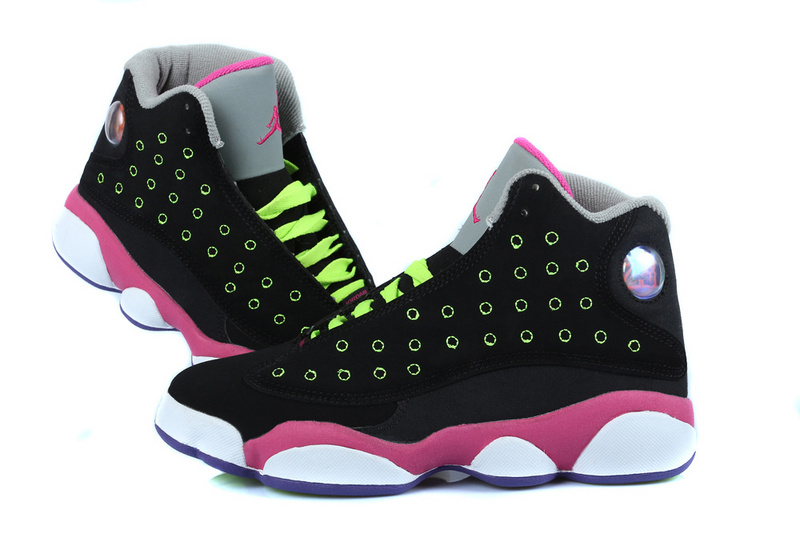 Women's Nike Jordan 13 GS Shoes Black Pink White - Click Image to Close