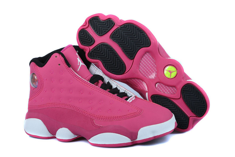 Women's Nike Jordan 13 GS Shoes Pink Black White - Click Image to Close