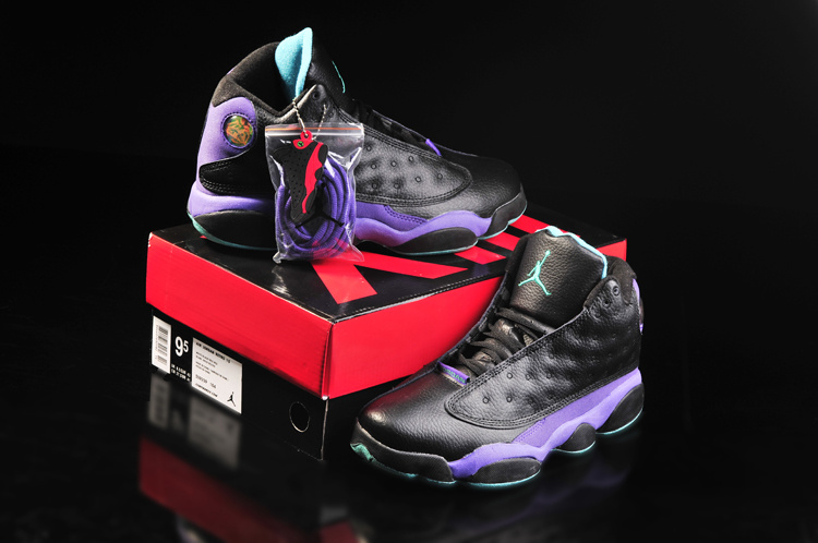 Women's Nike Jordan 13 Shoes Black Purple - Click Image to Close