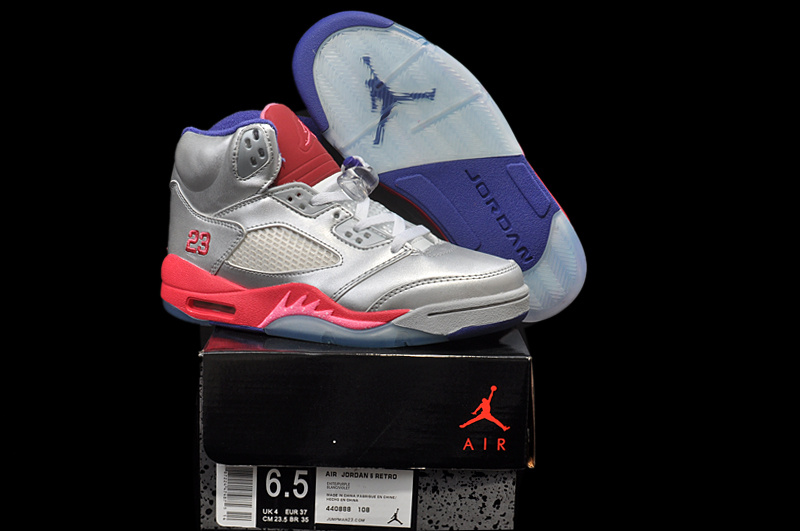 Nike Womens Jordan 5 Basketball Shoes Silver Pink Purple