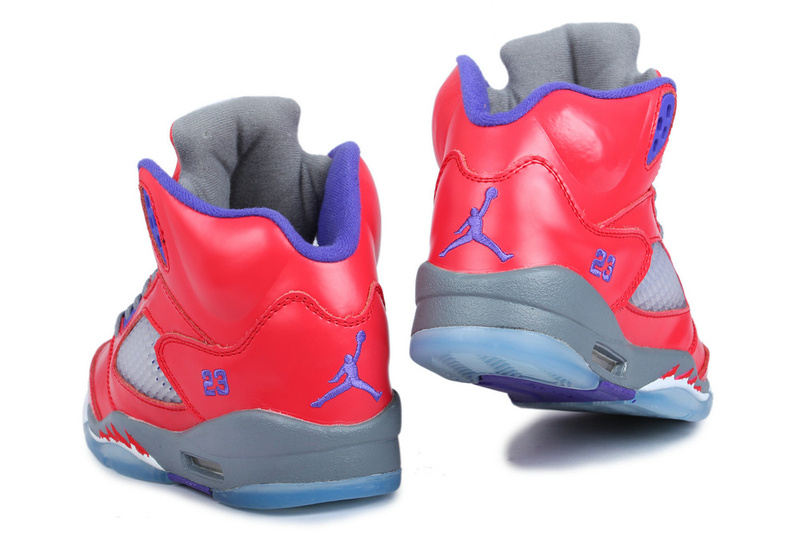 Women's Nike Jordan 5 Pearl Powder Red Grey Blue Shoes - Click Image to Close