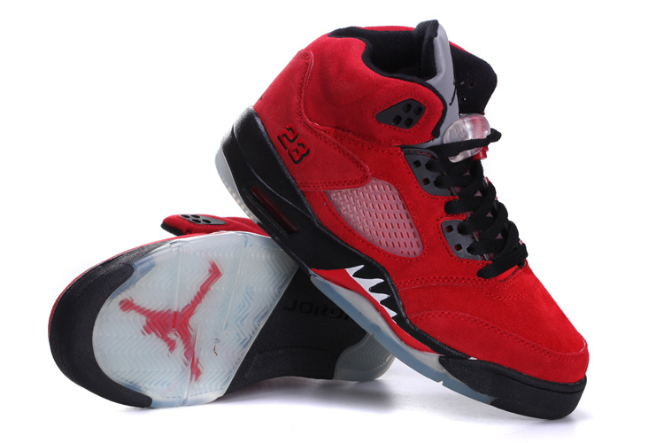 Women's Nike Jordan 5 Suede Red Black Shoes - Click Image to Close