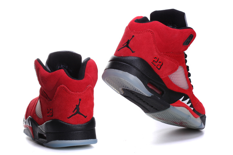 Women's Nike Jordan 5 Suede Red Black Shoes - Click Image to Close