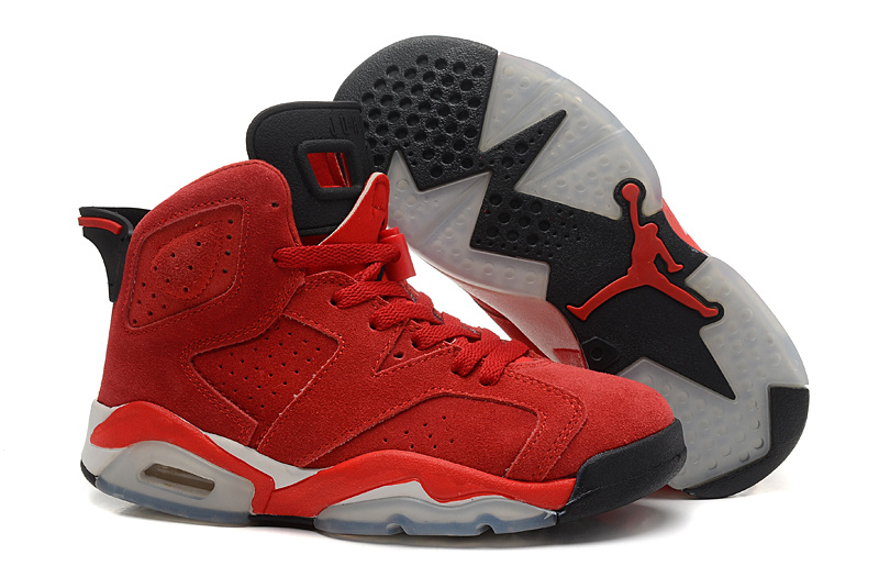 Women's Nike Jordan 6 Suede Dark Red White Shoes - Click Image to Close