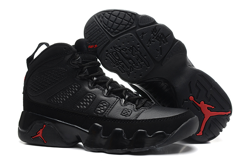 Women's Nike Jordan 9 All Black Red Shoes