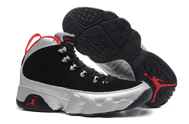 Women's Nike Jordan 9 Black Silver Red Shoes