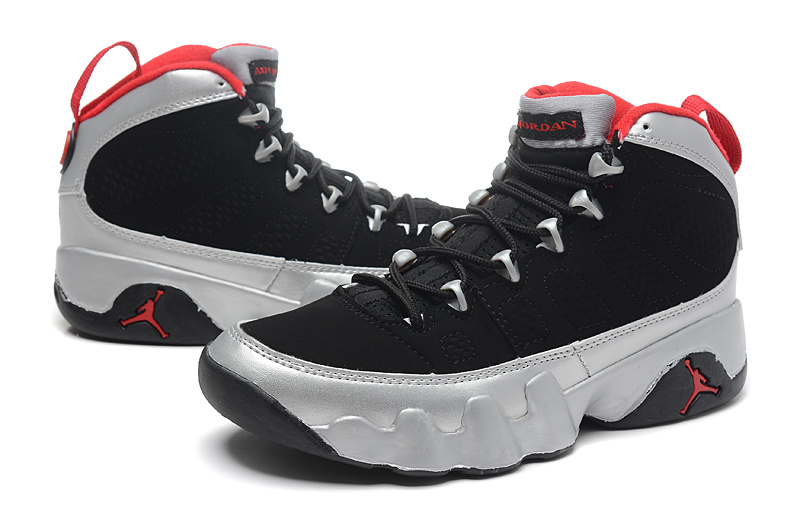 Women's Nike Jordan 9 Black Silver Red Shoes