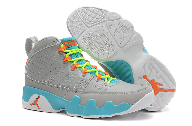 Women's Nike Jordan 9 Grey Blue Yellow Orange Shoes