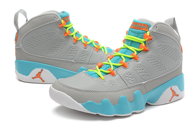 Women's Nike Jordan 9 Grey Blue Yellow Orange Shoes