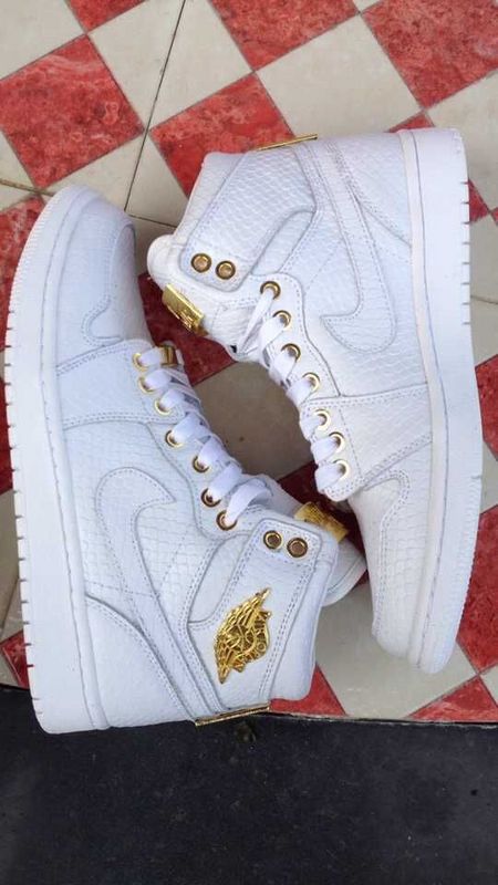 2015 Nike Jordan 1 All White Gold Shoes