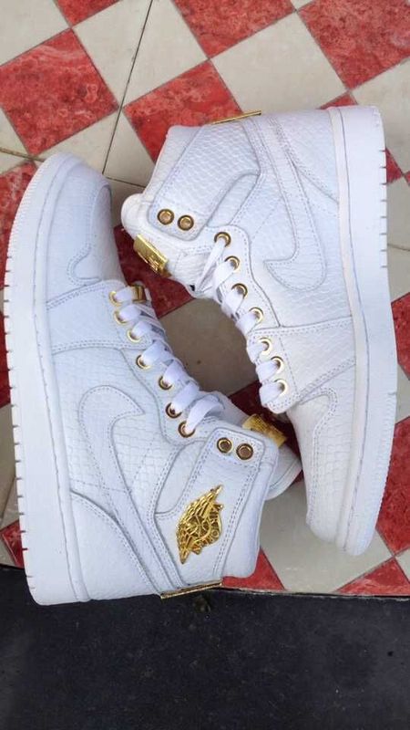 2015 Nike Jordan 1 All White Gold Shoes - Click Image to Close