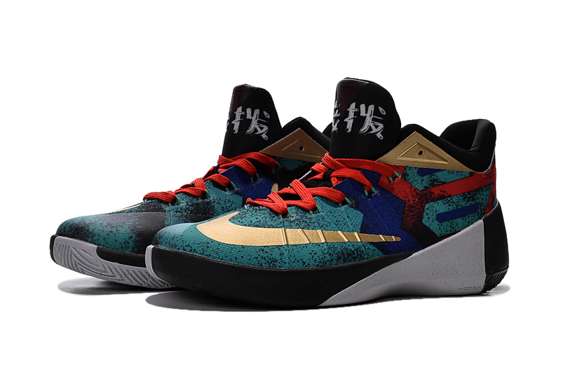 Nike 2015 Paul George Low Peking Blue Red Gold Shoes - Click Image to Close