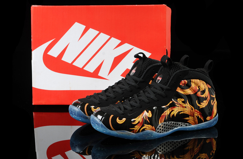 Nike Air Foamposite One Black Yellow Flower Print Shoes - Click Image to Close