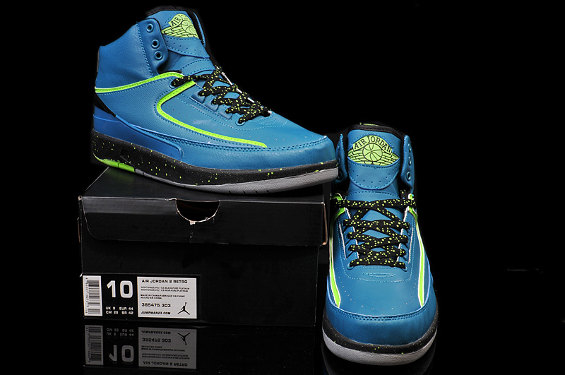 Nike Air Jordan 2 Retro 2014 Blue Black Green Shoes - Click Image to Close