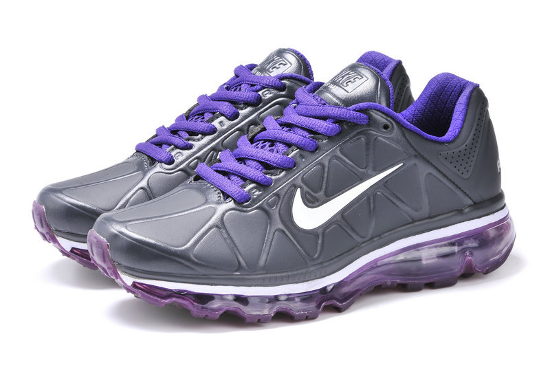 Nike Air Max 2009 Leather Black Purple Shoes - Click Image to Close