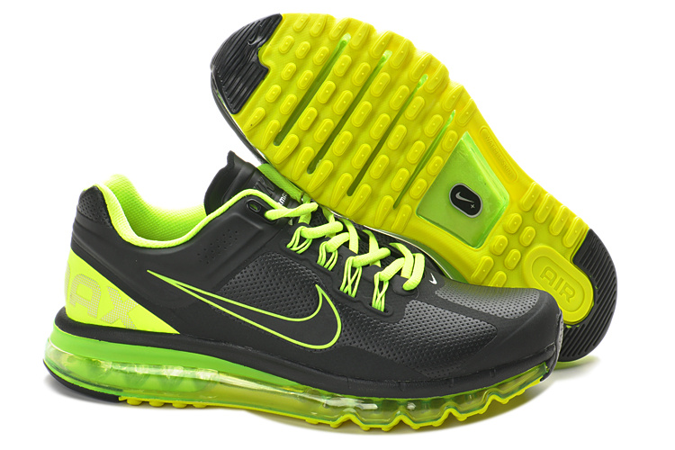 Nike Air Max 2013 Leather Black Fluorscent Green Shoes