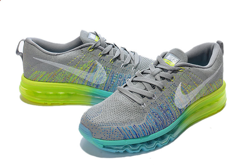 Nike Air Max 2014 Flyknit Grey Blue Yellow - Click Image to Close