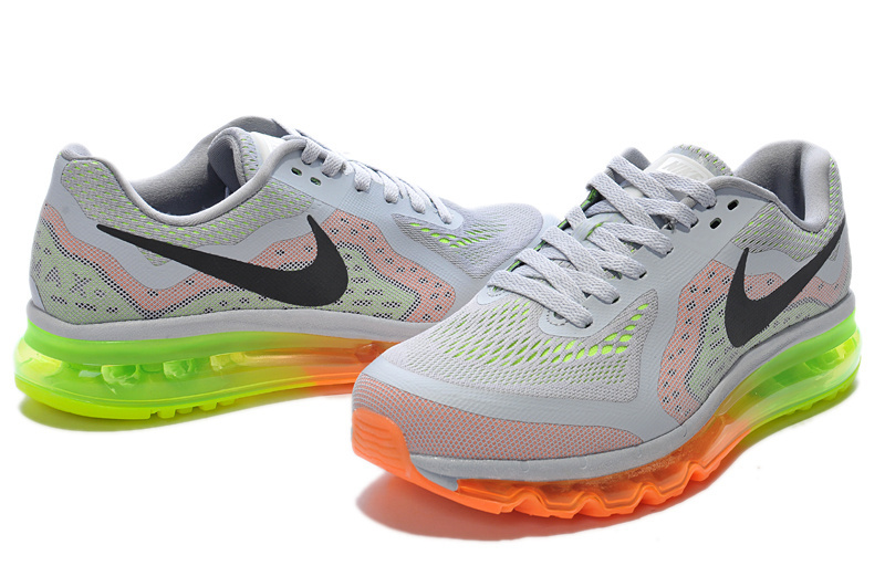 Nike Air Max 2014 Grey Orange Green Fluorscent Black Shoes - Click Image to Close