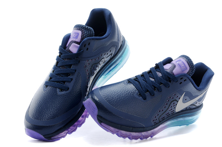 Nike Air Max 2014 Leather Black Purple Purple Blue Grey Shoes - Click Image to Close