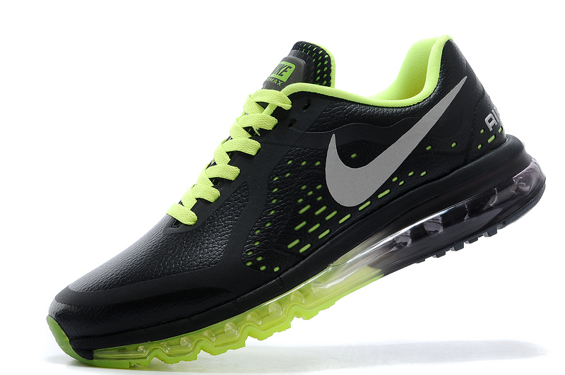 Nike Air Max 2014 Leather Black Fluorscent Green Grey Shoes