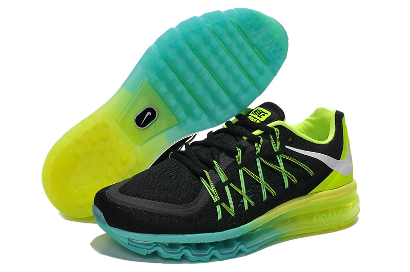 Nike Air Mx 2015 Flywire Black Fluorscent Green Blue Shoes