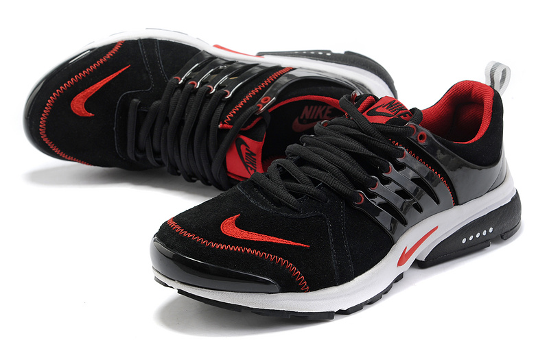 Women Nike Air Presto Suede Black Red White Shoes - Click Image to Close