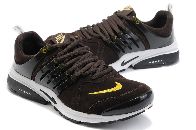 Nike Air Presto Suede Dark Brown White Yellow Shoes - Click Image to Close