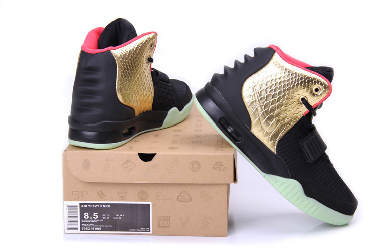Nike Air Yeezy 2 Black Gold Shoes - Click Image to Close