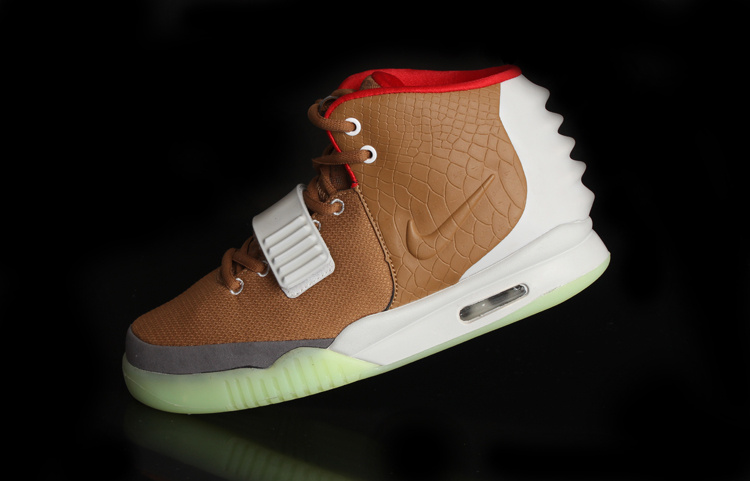 Nike Air Yeezy 2 White Brown Shoes - Click Image to Close