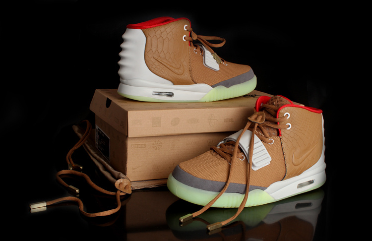 Nike Air Yeezy 2 White Brown Shoes - Click Image to Close