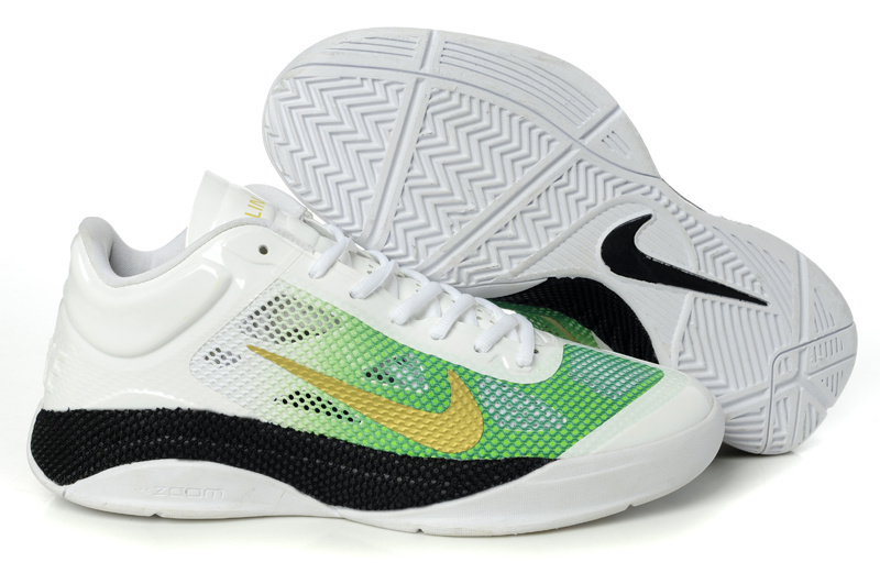 Nike Air Zoom Hyperfuse 2011 Low White Green Black Gold Shoes - Click Image to Close