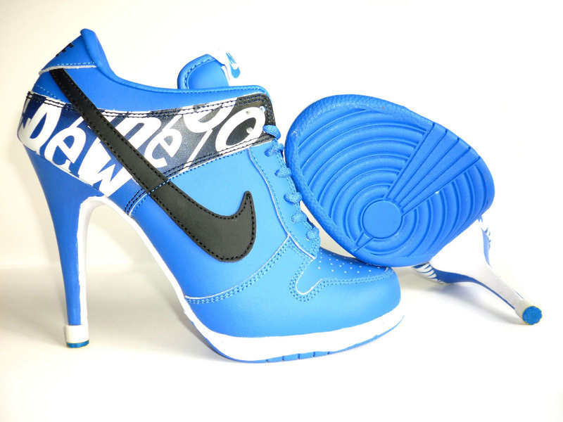 Nike Dunk High Heels Blue White Black Logo - Click Image to Close