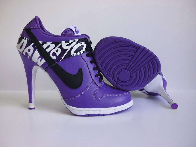 Nike Dunk High Heels Purple White Black Logo - Click Image to Close