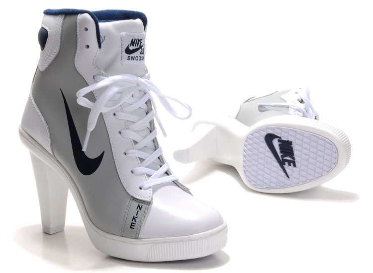 Nike Dunk High Heels White Grey Black Logo - Click Image to Close