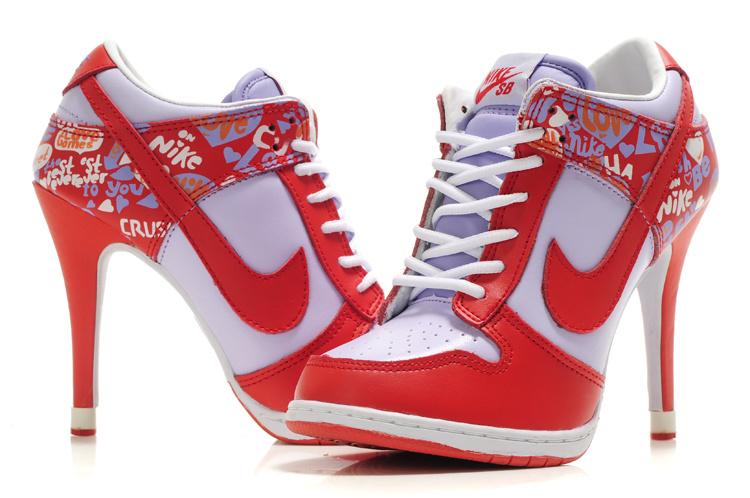 Nike Dunk High Heels White Red - Click Image to Close