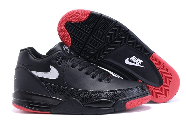 Nike Flight Squad Black Red White Swoosh Shoes - Click Image to Close