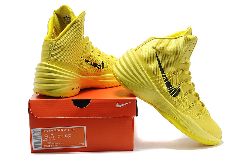 Nike Hyperdunk 2013 XDR Olympic Lebron All Yellow Black Logo Shoes - Click Image to Close