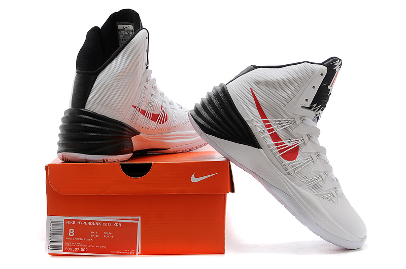 Nike Hyperdunk 2013 XDR White Black Red Swoosh Shoes - Click Image to Close