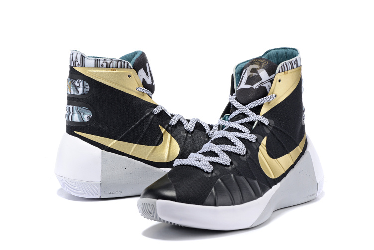 Nike Hyperdunk 2015 Black Gold White Basketball Shoes - Click Image to Close